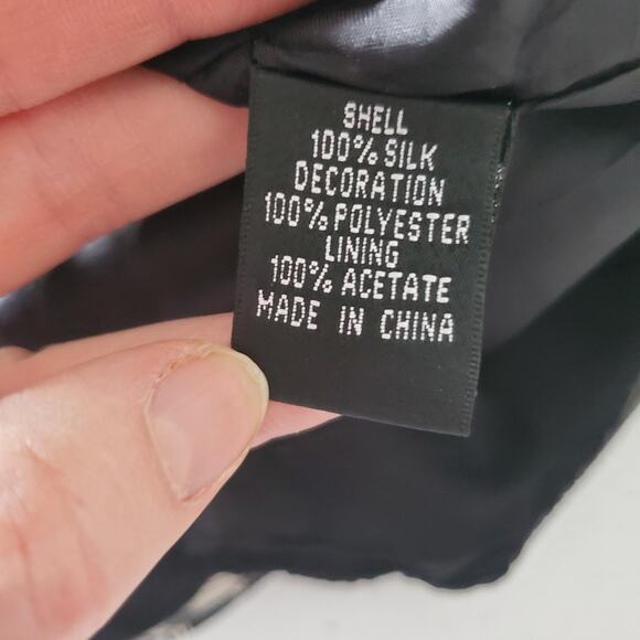 Y2K Whimsigoth Adrianna Papell Dress Womens 10 Black White Silk Floral Fit Flare - Picture 9 of 11